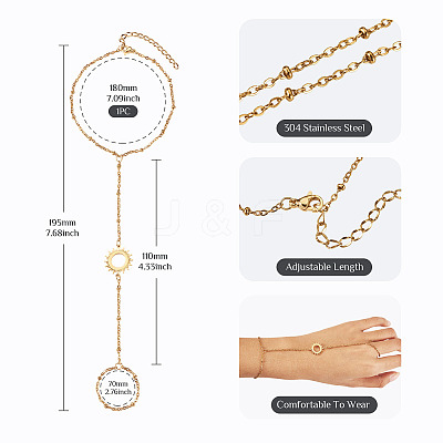304 Stainless Steel Sun Link Chain Ring Bracelets for Women BJEW-TAC0055-1