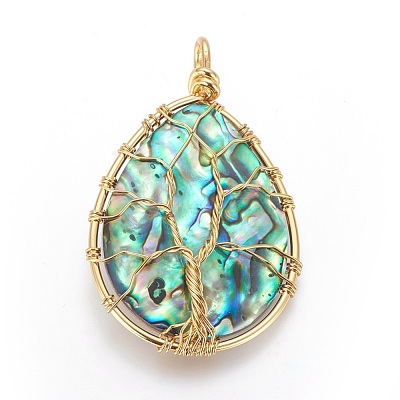 Abalone Shell/Paua ShellWire Wrapped Big Pendants SSHEL-L008-58-1