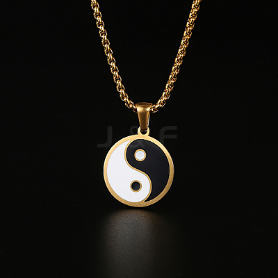 304 Stainless Steel Enamel Yin Yang Pendant Necklaces for Women LS-VV9279-1-1