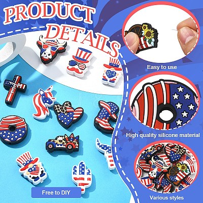 15Pcs 15 Styles Independence Day Theme Silicone Beads SIL-YW0001-81-1