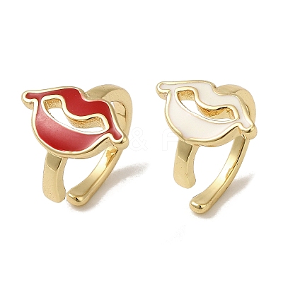 Rack Plating Brass Enamel Lip Cuff Earrings for Women EJEW-C097-22G-1