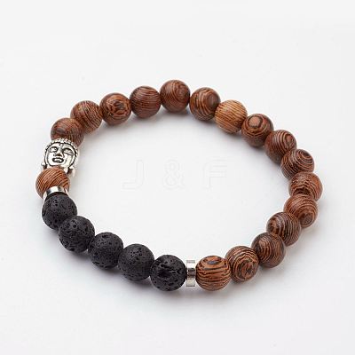 Wood Beaded Stretch Bracelets X-BJEW-JB03049-01-1