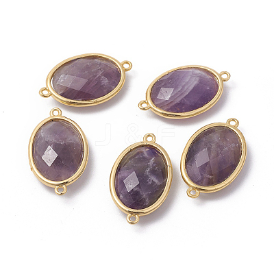 Golden Tone Brass Amethyst Links connectors X-G-F339-A01-1