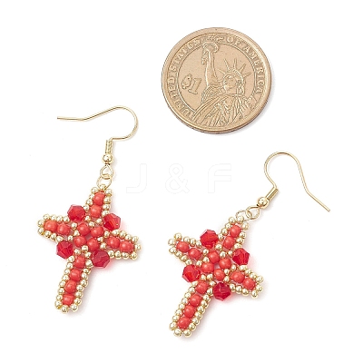 304 Stainless Steel Glass Seeds Cross Dangle Earrings EJEW-MZ00506-02-1