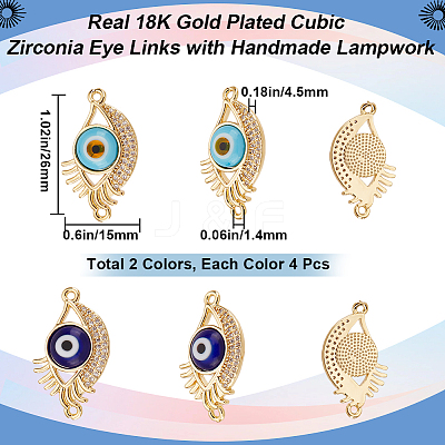 8Pcs 2 Colors Rack Plating Real 18K Gold Plated Brass Micro Pave Clear Cubic Zirconia Connector Charms ZIRC-BBC0002-03-1