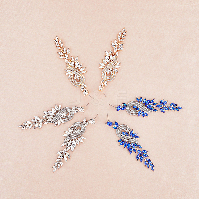 3 Pairs 3 Colors Sparkling Rhinestone Leafy Branch Dangle Stud Earrings EJEW-FI0001-90-1