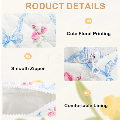 2Pcs 2 Colors Flower Print Cotton & Polyester Cosmetic Zipper Bag AJEW-CN0002-82-1