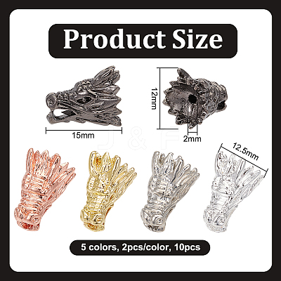 10Pcs 5 Colors Dragon Head Alloy Beads FIND-OC0003-29-1