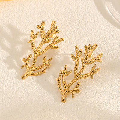304 Stainless Steel Coral Shape Stud Earrings for Women WGF2D78-01-1