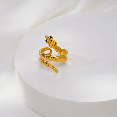 Adjustable 304 Stainless Steel Snake Shaped Cuff Open Rings for Women QO4432-1-1