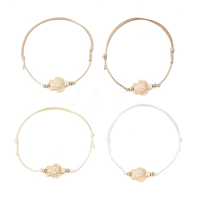 4Pcs 4 Colors Ocean Dyed Synthetic Turquoise Sea Turtle Beaded Adjustable Waxed Polyester Cord Bracelets for Women BJEW-JB14243-02-1
