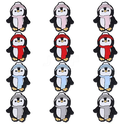 12Pcs 4 Colors Christmas Themed Food Grade Eco-Friendly Silicone Focal Beads SIL-SZ0001-15-1