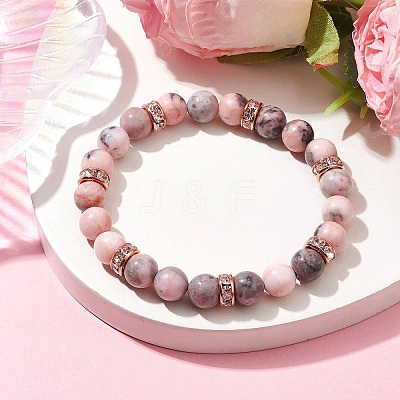 8.5mm Round Natural Pink Zebra Jasper Beaded Stretch Bracelets BJEW-JB10256-01-1