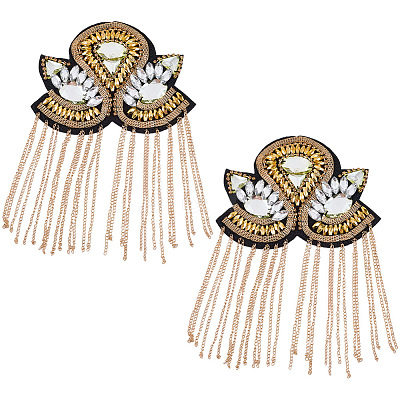 Flower Iron Chain Tassel with Rhinestone Epaulettes AJEW-WH20006-326B-G-1