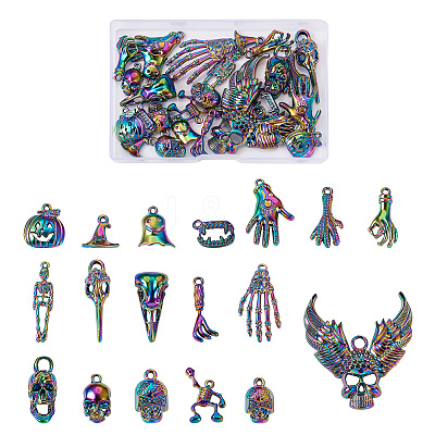 36Pcs Halloween Rainbow Color Alloy Pendants PALLOY-BY0001-01-1
