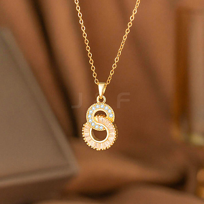Brass Pave Clear Cubic Zirconia Infinity Pendant 304 Stainless Steel Cable Chain Necklaces for Women FS-WG7E550-05-1