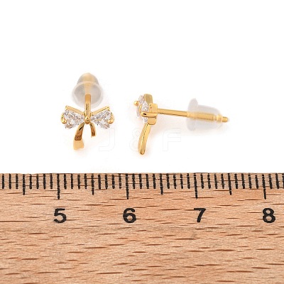 Bowkont Brass Micro Pave Clear Cubic Zirconia Stud Earrings EJEW-B131-03G-1