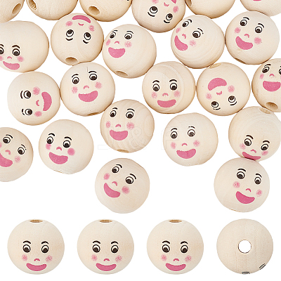 40Pcs Printed Wood European Beads WOOD-OC0003-55-1
