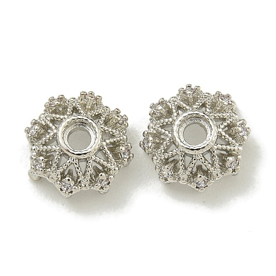 Rack Plating Brass Micro Pave Clear Cubic Zirconia Bead Caps KK-K386-09A-P-1