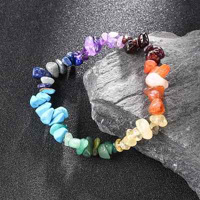 Chakra Gemstone Stretch Bracelets BJEW-JB02288-02-1