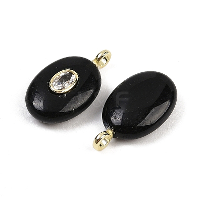 Natural Obsidian & Cubic Zirconia Pendants G-Z076-01G-12-1