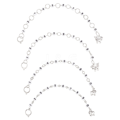 4Pcs 4 Style Acrylic Beaded Knitting Row Counter Chains with Alloy Sheep Charm HJEW-AB00664-1