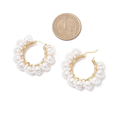 Glass Flower Hoop Earrings EJEW-TA00733-1