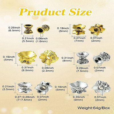 60Pcs 6 Styles Alloy Bead Caps FIND-CJ0001-36-1
