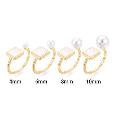 Square Brass & Shell Cup Peg Ring Settings KK-N274-28G-1