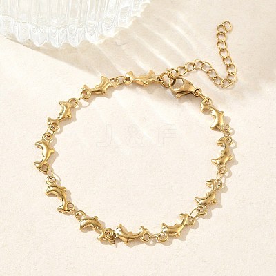 Women's 304 Stainless Steel Dolphin Link Chains Bracelets BJEW-G790-02G-1