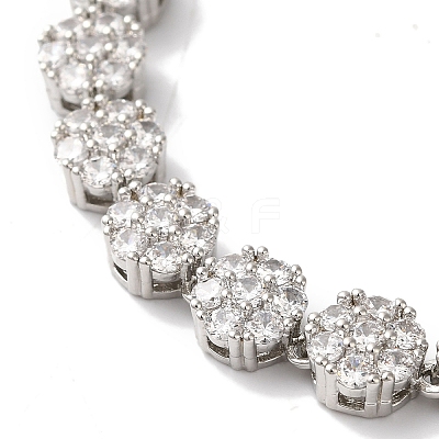 Rack Plating Brass Pave Cubic Zirconia Flower Link Chain Bracelets for Women BJEW-A018-03P-03-1