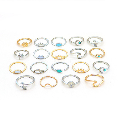 19Pcs 19 Styles Alloy & Resin Cuff Rings/Finger Rings Sets for Women FS-WGA4364-01-1