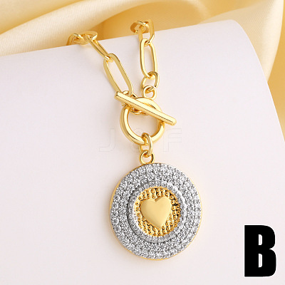 Duo Tone Religion Brass Micro Pave Clear Cubic Zirconia Flat Round Pendant Necklaces WGC6F64-02-1