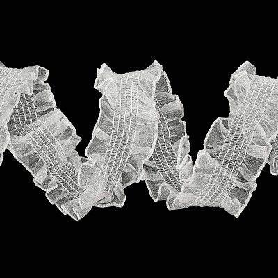 20 Yards Polyester Pleated Elastic Lace Trim SRIB-M015-01C-1