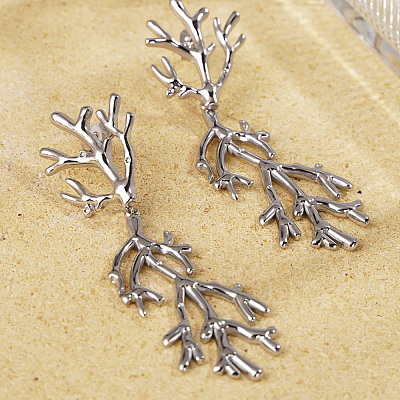 Vintage Stainless Steel Coral Dangle Stud Earrings BC7176-2-1