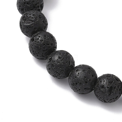 2Pcs 2 Styles Halloween Natural Wood & Lava Rock Round Beads Stretch Bracelets BJEW-JB12351-1