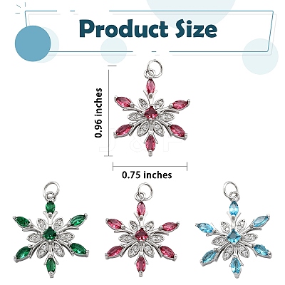 6Pcs 3 Style Brass Cubic Zirconia Pendants ZIRC-SZ0001-80P-1