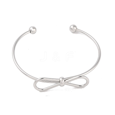 Non-Tarnish Bowknot 304 Stainless Steel Open Cuff Bangles for Women BJEW-Z064-04P-1