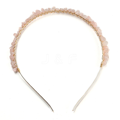 Brass Wire Wrapped Natural Gemstone Chip Hair Bands AJEW-Z010-04-1
