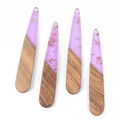 Transparent Resin & Walnut Wood Pendants X-RESI-S389-039A-B01-1