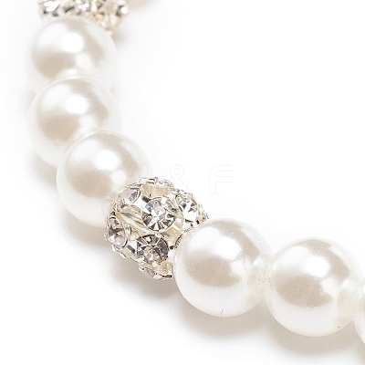 ABS Plastic Imitation Pearl  & Rhinestone Beaded Stretch Bracelet with Alloy Charm for Women BJEW-JB08526-03-1