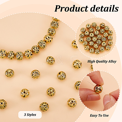 45Pcs 3 Styles Hollow Tibetan Style Alloy Beads FIND-PH0021-10-1