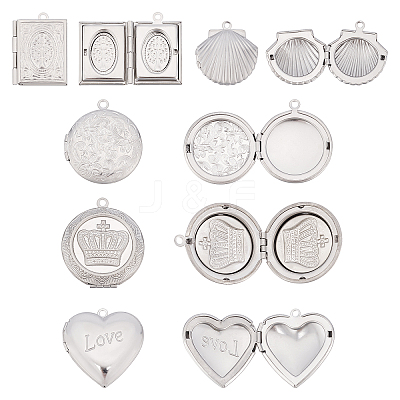 10Pcs 5 Style 304 Stainless Steel Diffuser Locket Pendants STAS-DC0007-57-1