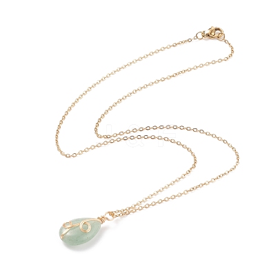 Natural Green Aventurine Teardrop Pendant Necklace NJEW-JN03900-02-1