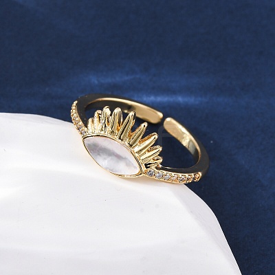 Brass Micro Pave Cubic Zirconia Shell Cuff Rings KK-D363-24C-G-1