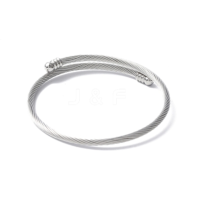 Tarnish Resistant 304 Stainless Steel Open Cuff Bangle with Oval Beaded BJEW-C031-01P-1