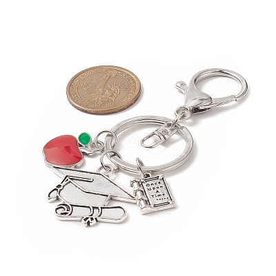 Tibetan Style Alloy Doctor Hat & Book Pendant Keychain with Apple Resin Charms KEYC-TA00006-1