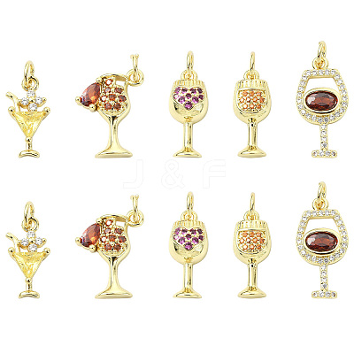 10Pcs 5 Styles Brass Micro Pave Cubic Zirconia Pendants KK-CJ0004-43-1