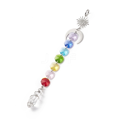 Electroplate Octagon Glass Beaded Pendant Decorations HJEW-JM00802-1