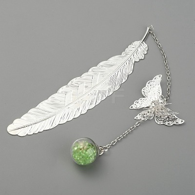 Silver Tone Brass Feather Bookmarks AJEW-WH0020-55S-03-1